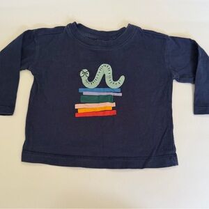 Hanna Andersson Blue Navy Bookworm Book Worm Long Sleeve Shirt Baby 6-12 Months